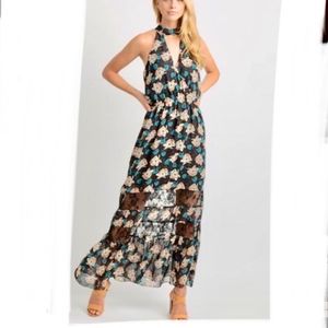 Black Floral Lace Cutout Wrap Maxi Dress
